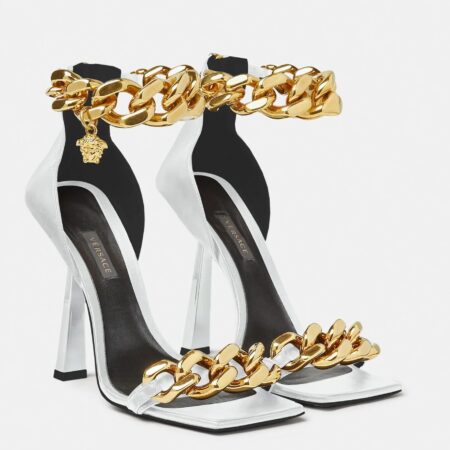 Replica Versace Medusa Chain Sandals 110mm In White Leather