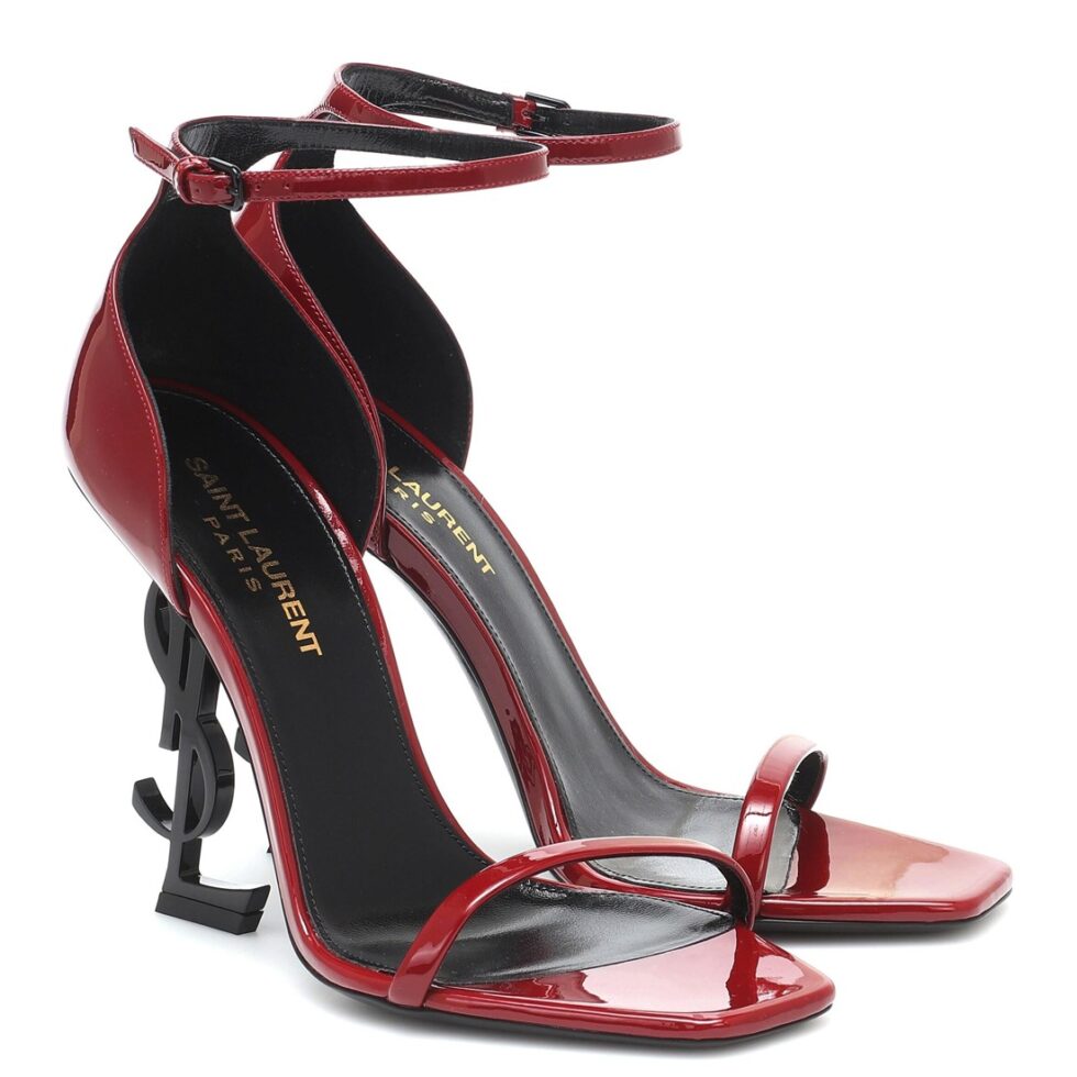 Replica Saint Laurent Opyum 85mm Sandals in Red Patent Leather with Black YSL Heel 104