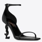 Replica Saint Laurent Opyum 85mm Sandals in Black Leather with Black YSL Heel