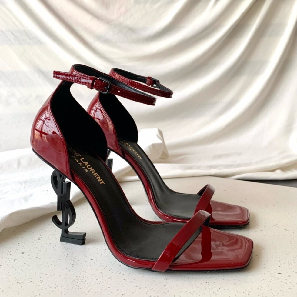 Replica Saint Laurent Opyum 85mm Sandals in Red Patent Leather with Black YSL Heel 110