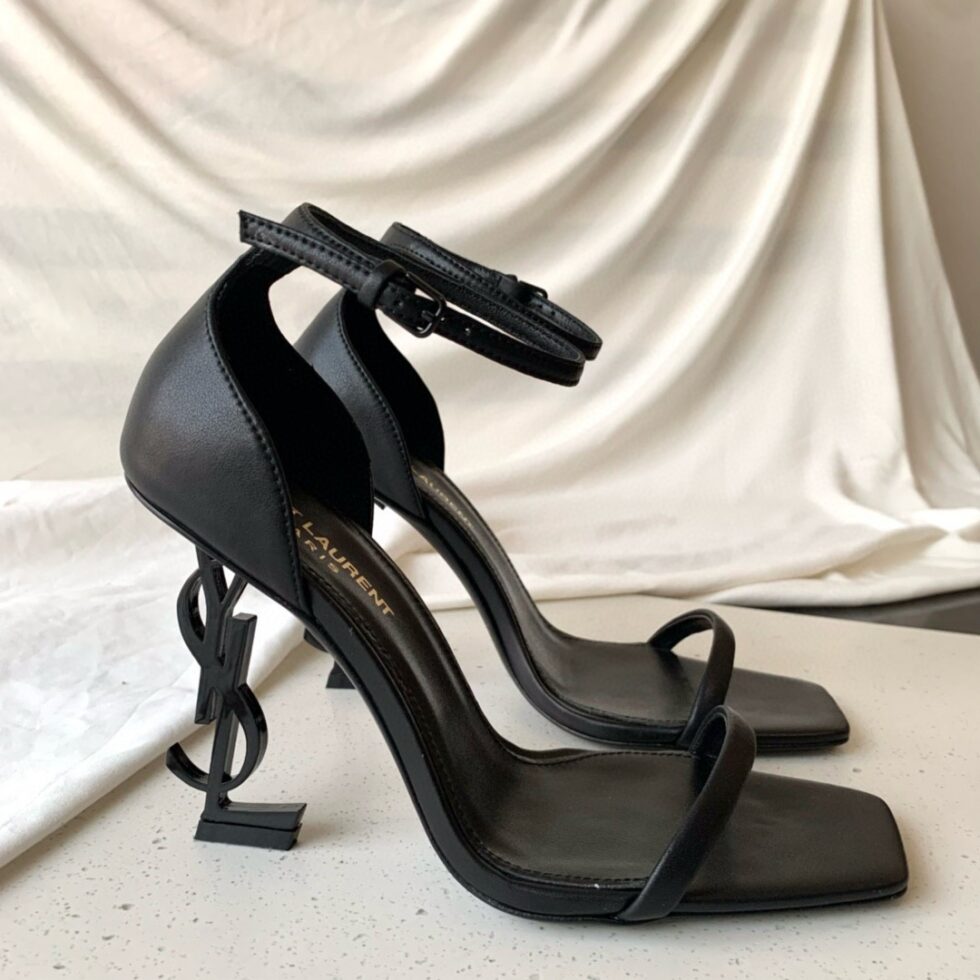 Replica Saint Laurent Opyum 85mm Sandals in Black Leather with Black YSL Heel 105