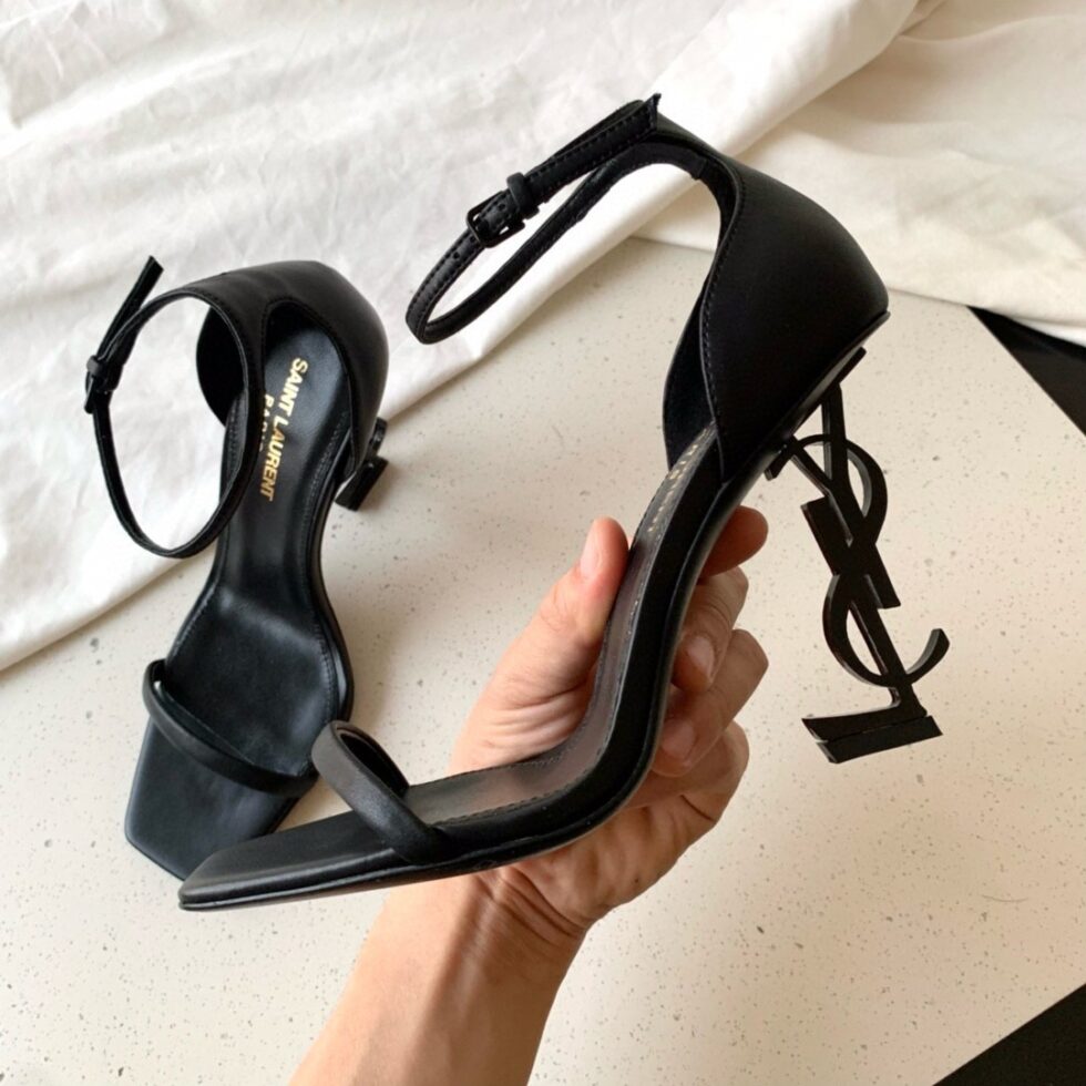 Replica Saint Laurent Opyum 85mm Sandals in Black Leather with Black YSL Heel 106