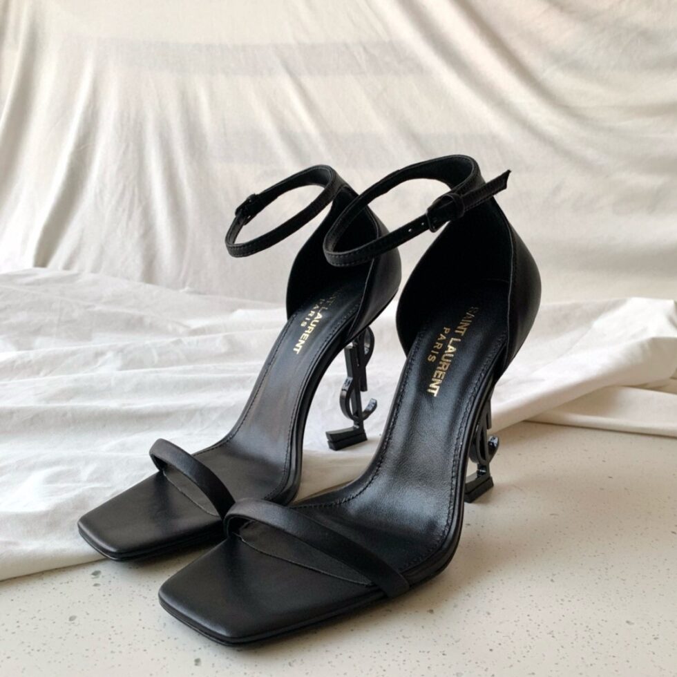 Replica Saint Laurent Opyum 85mm Sandals in Black Leather with Black YSL Heel 107