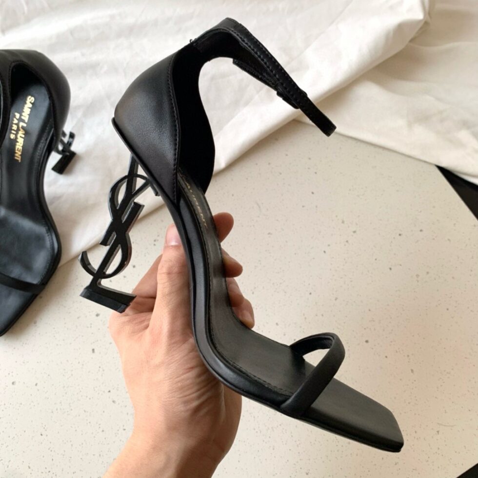 Replica Saint Laurent Opyum 85mm Sandals in Black Leather with Black YSL Heel 108