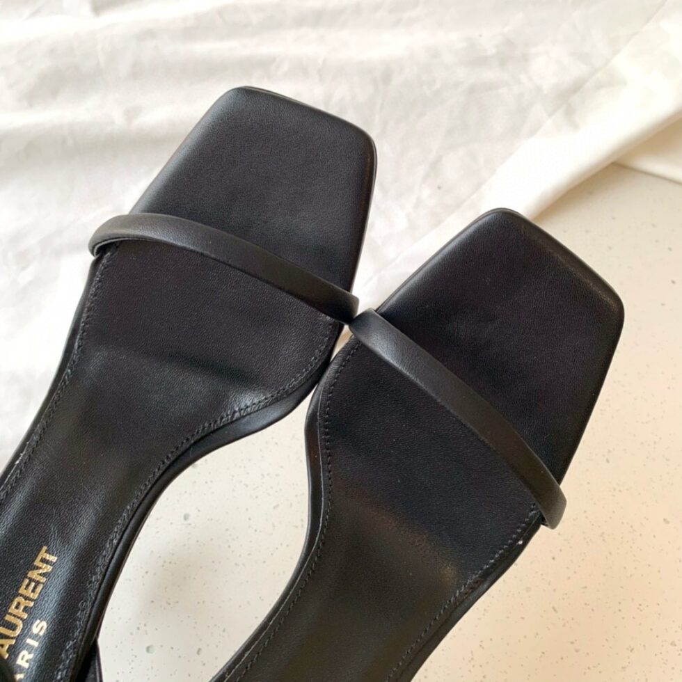 Replica Saint Laurent Opyum 85mm Sandals in Black Leather with Black YSL Heel 109