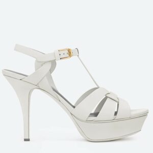 Replica Saint Laurent Tribute Platform Sandals 105mm In White Calfskin