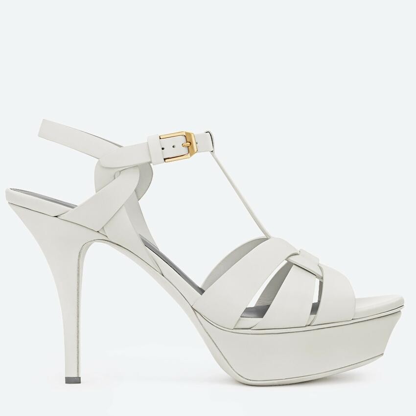 Replica Saint Laurent Tribute Platform Sandals 105mm In White Calfskin 104