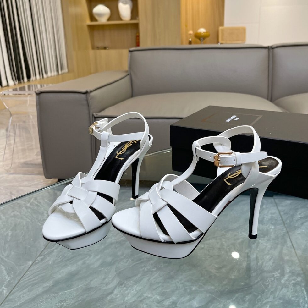 Replica Saint Laurent Tribute Platform Sandals 105mm In White Calfskin 105