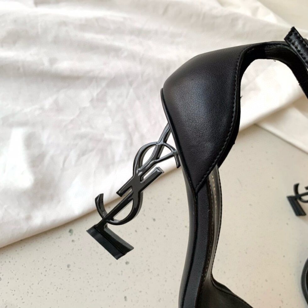 Replica Saint Laurent Opyum 85mm Sandals in Black Leather with Black YSL Heel 110