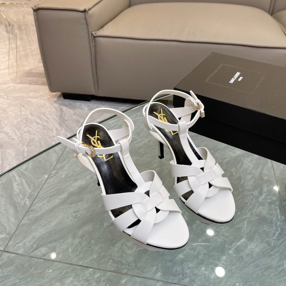 Replica Saint Laurent Tribute Platform Sandals 105mm In White Calfskin 106