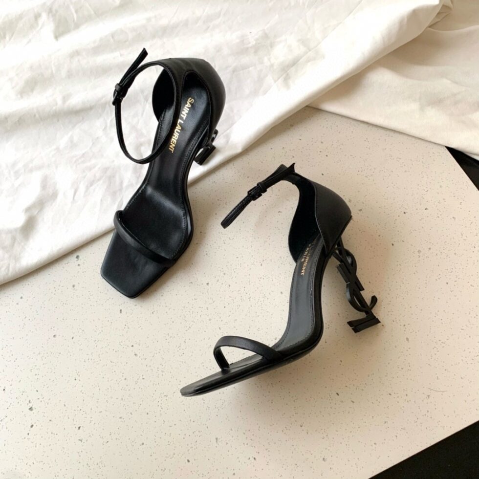 Replica Saint Laurent Opyum 85mm Sandals in Black Leather with Black YSL Heel 111