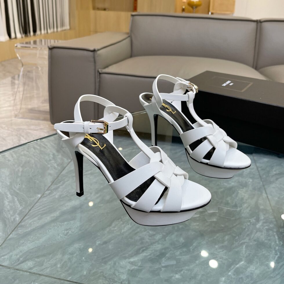 Replica Saint Laurent Tribute Platform Sandals 105mm In White Calfskin 108