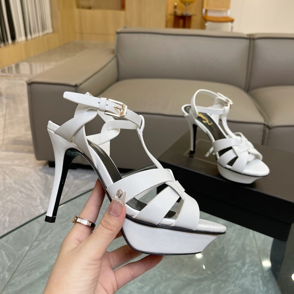 Replica Saint Laurent Tribute Platform Sandals 105mm In White Calfskin 109