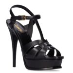 Replica Saint Laurent Tribute Platform Sandals 135mm In Black Calfskin