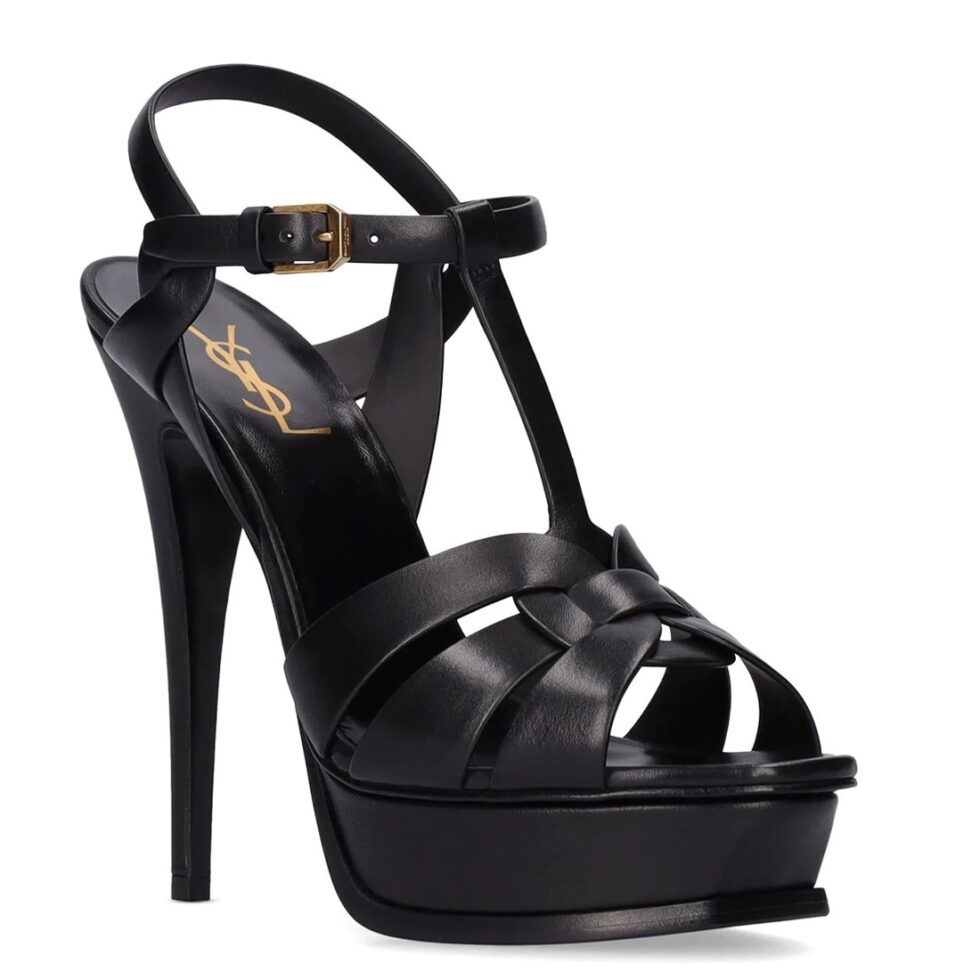 Replica Saint Laurent Tribute Platform Sandals 135mm In Black Calfskin 104