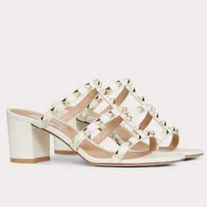 Replica Valentino Rockstud Slide Sandals 60mm In White Calfskin