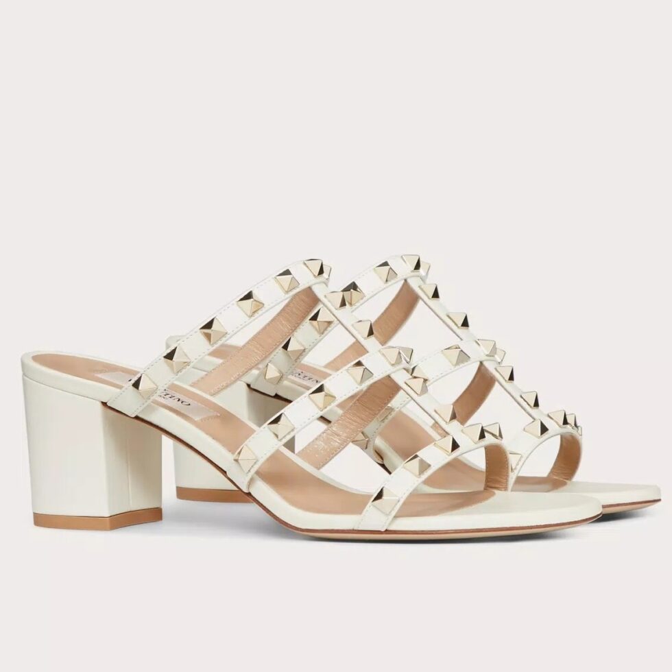 Replica Valentino Rockstud Slide Sandals 60mm In White Calfskin 104