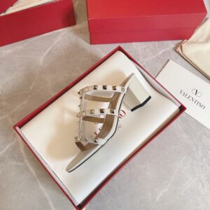 Replica Valentino Rockstud Slide Sandals 60mm In White Calfskin 2