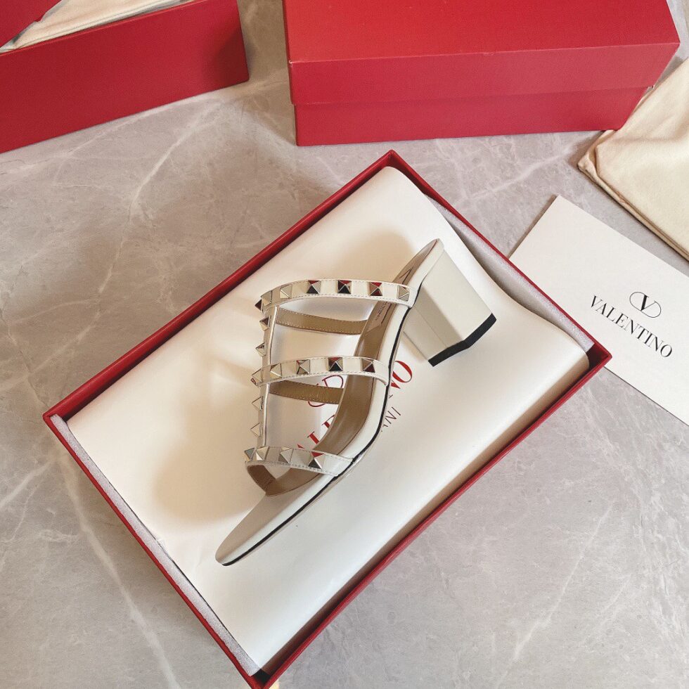 Replica Valentino Rockstud Slide Sandals 60mm In White Calfskin 105