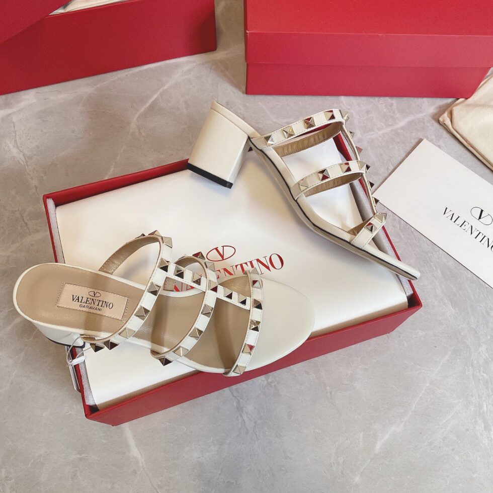 Replica Valentino Rockstud Slide Sandals 60mm In White Calfskin 108