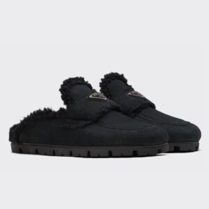 Replica Prada Women’s Slippers In Black Shearling