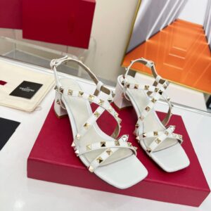 Replica Valentino Rockstud Sandals 60MM with Straps in White Leather 2