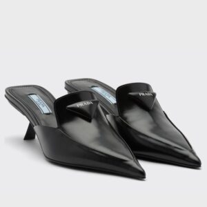 Replica Prada Sabots Mules In Black Brushed Leather