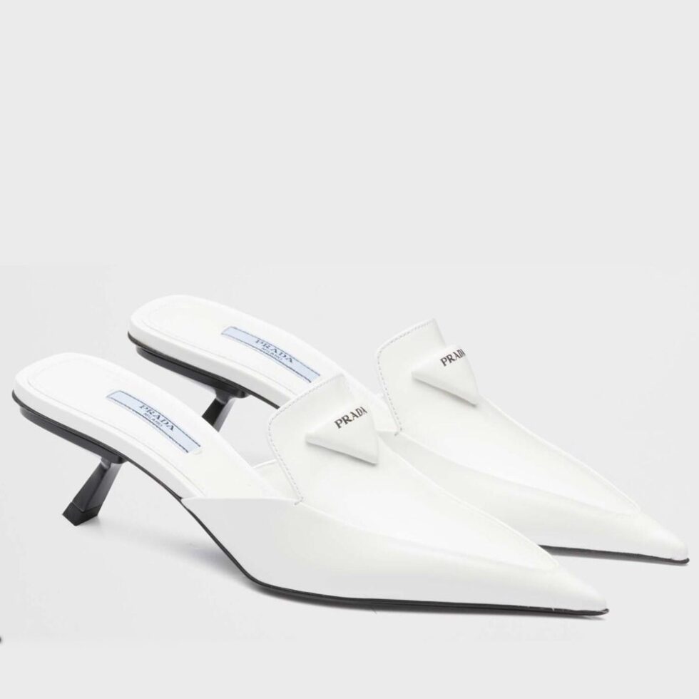 Replica Prada Sabots Mules In White Brushed Leather 104