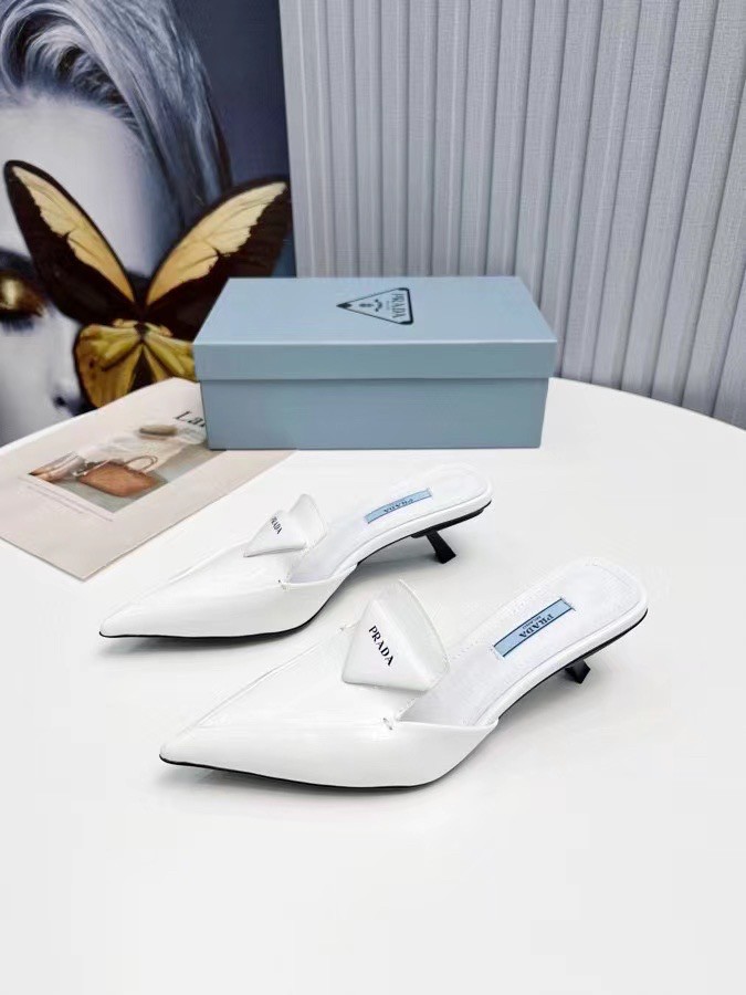 Replica Prada Sabots Mules In White Brushed Leather 105