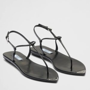 Replica Prada Thong Sandals In Black Brushed Leather