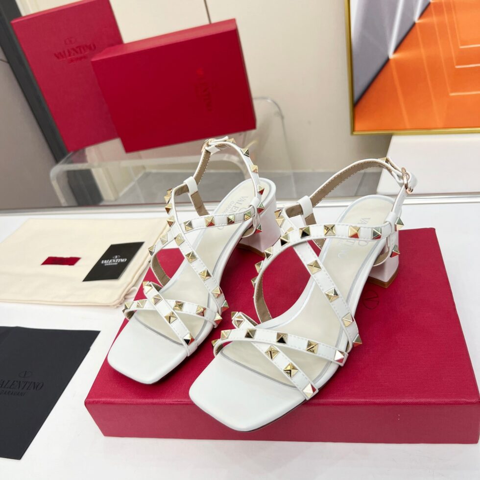 Replica Valentino Rockstud Sandals 60MM with Straps in White Leather 110