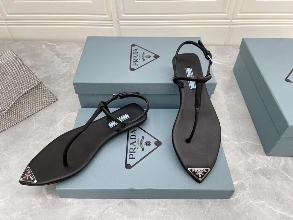 Replica Prada Thong Sandals In Black Brushed Leather 106