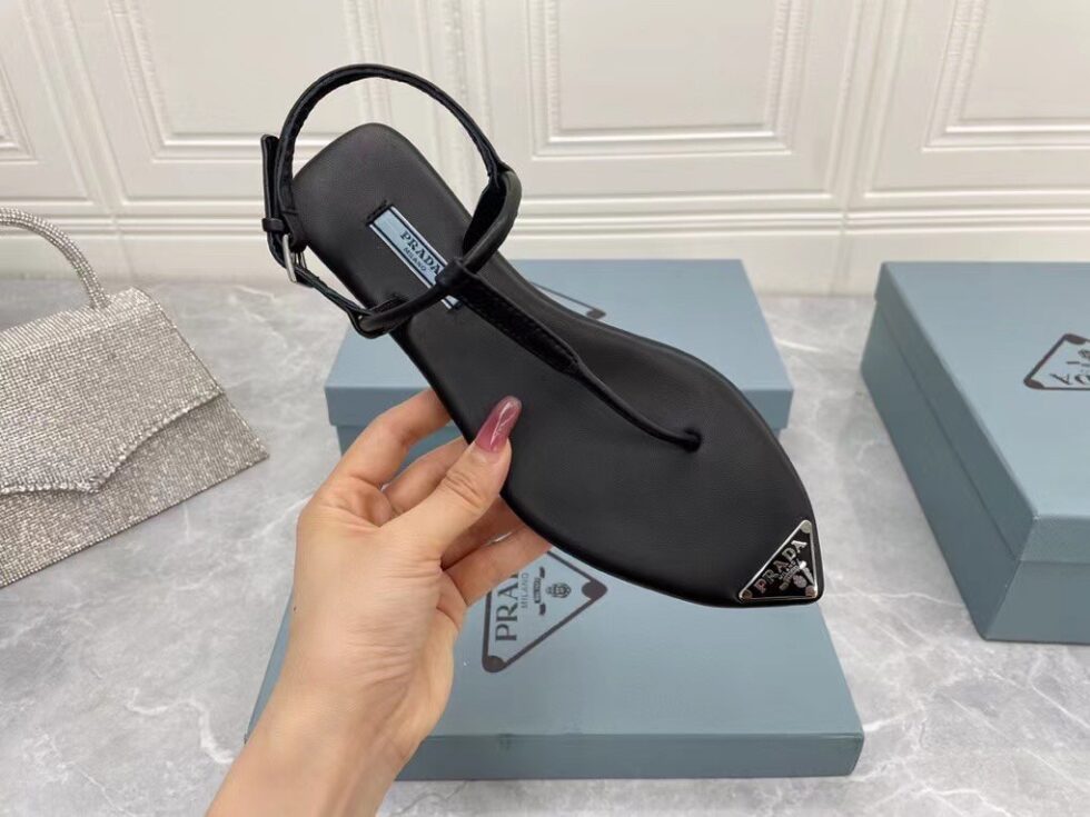 Replica Prada Thong Sandals In Black Brushed Leather 108