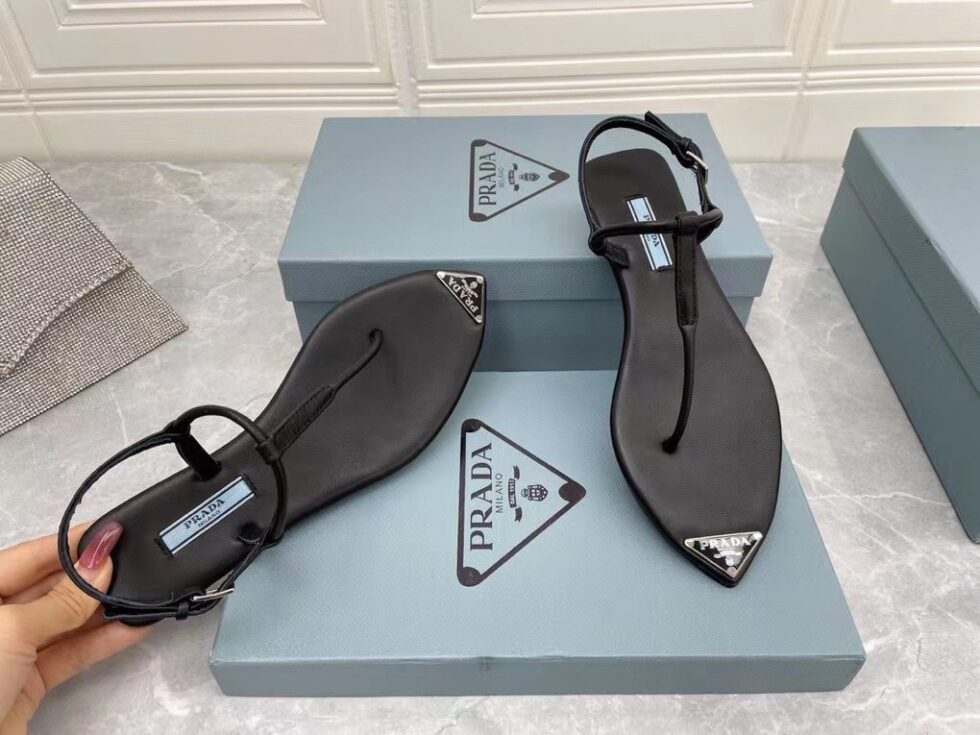 Replica Prada Thong Sandals In Black Brushed Leather 111