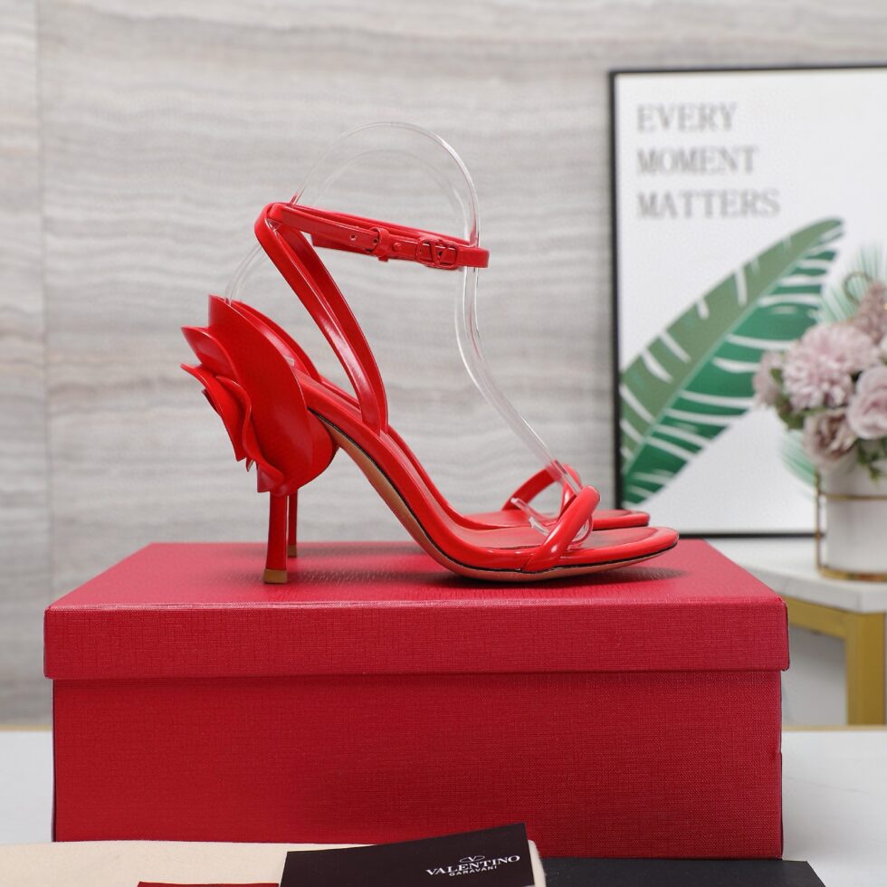 Replica Valentino Roserouche Sandals 1959 100mm in Red Calfskin 106