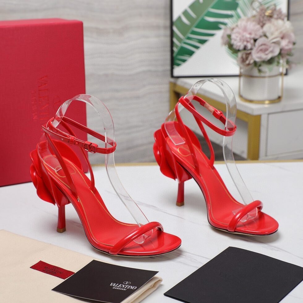 Replica Valentino Roserouche Sandals 1959 100mm in Red Calfskin 107