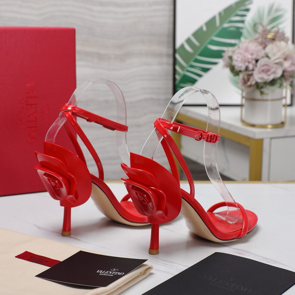 Replica Valentino Roserouche Sandals 1959 100mm in Red Calfskin 108