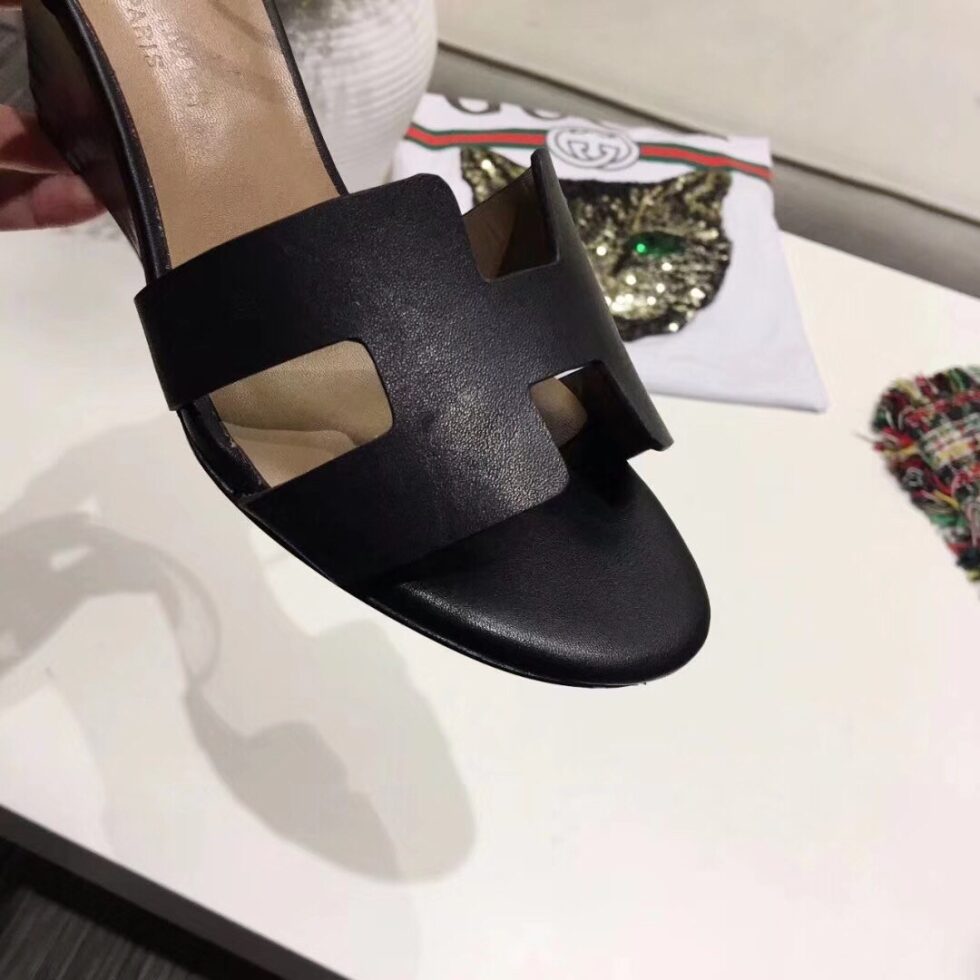 Replica Hermes Legend Wedge Sandals In Black Calfskin 105