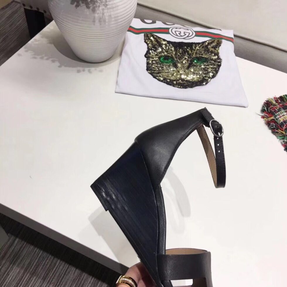 Replica Hermes Legend Wedge Sandals In Black Calfskin 106