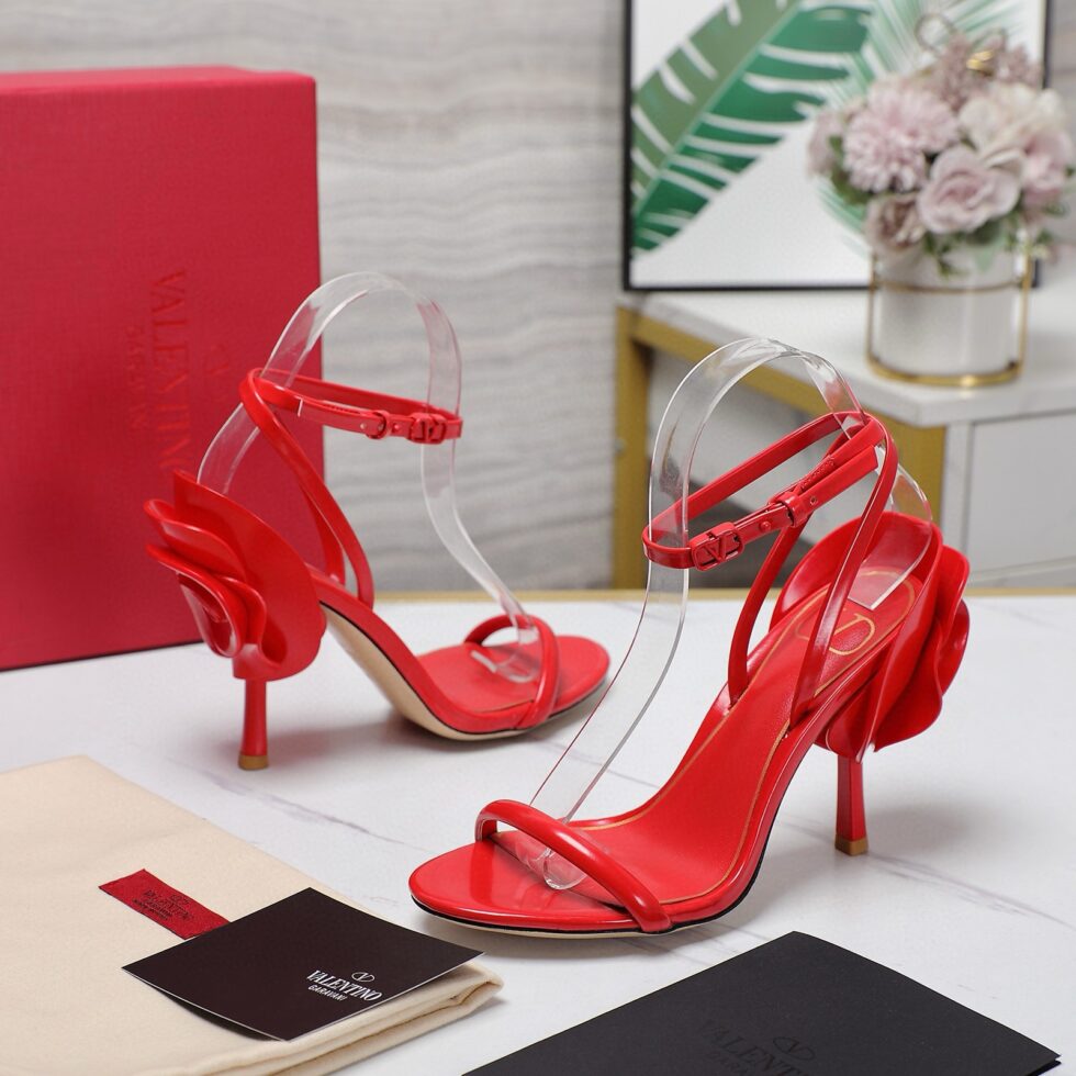 Replica Valentino Roserouche Sandals 1959 100mm in Red Calfskin 111