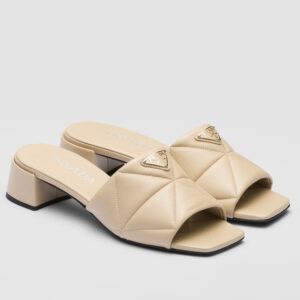 Replica Prada Women’s Slides Sandals 35mm in Beige Nappa Leather