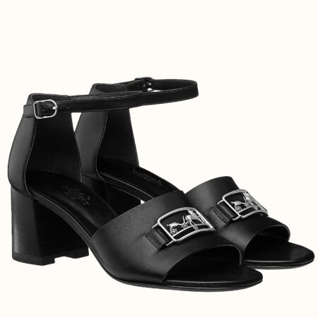 Replica Hermes Viaggio 60MM Sandals In Black Calfskin