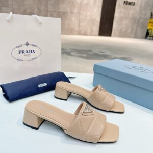 Replica Prada Women’s Slides Sandals 35mm in Beige Nappa Leather 2