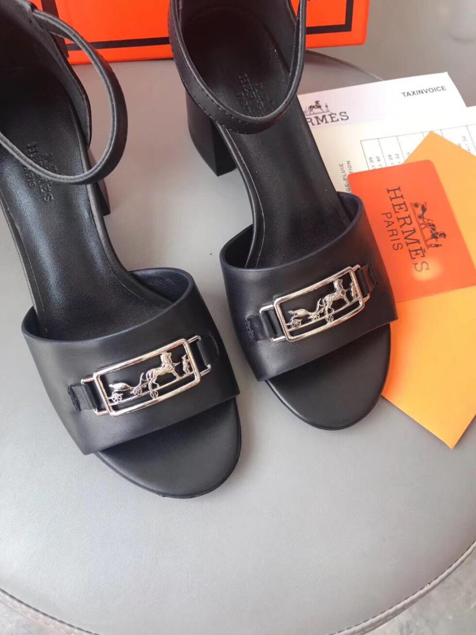 Replica Hermes Viaggio 60MM Sandals In Black Calfskin 105