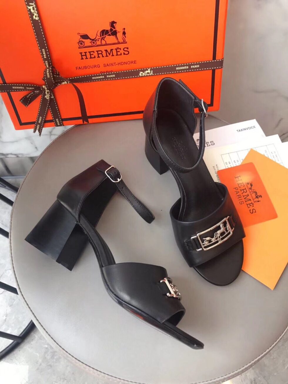 Replica Hermes Viaggio 60MM Sandals In Black Calfskin 106