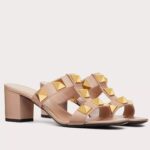 Replica Valentino Roman Stud Slide Sandals 60mm In Rose Cannelle Calfskin