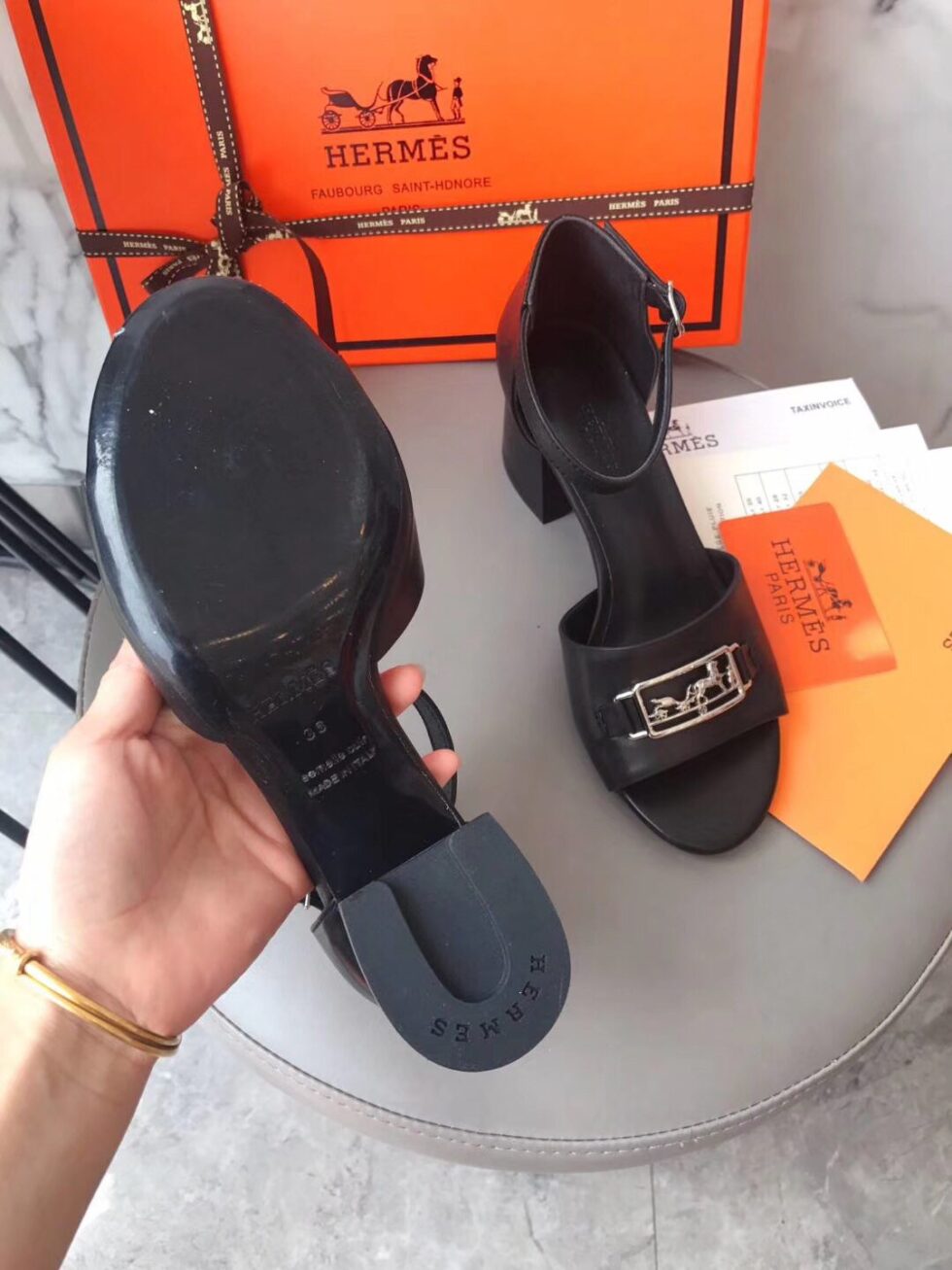 Replica Hermes Viaggio 60MM Sandals In Black Calfskin 108