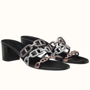 Replica Hermes Tandem 50mm Sandals In Gold/Silver Lambskin