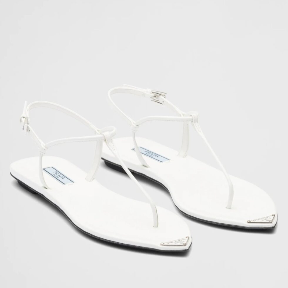 Replica Prada Thong Sandals In White Brushed Leather 104