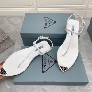 Replica Prada Thong Sandals In White Brushed Leather 2